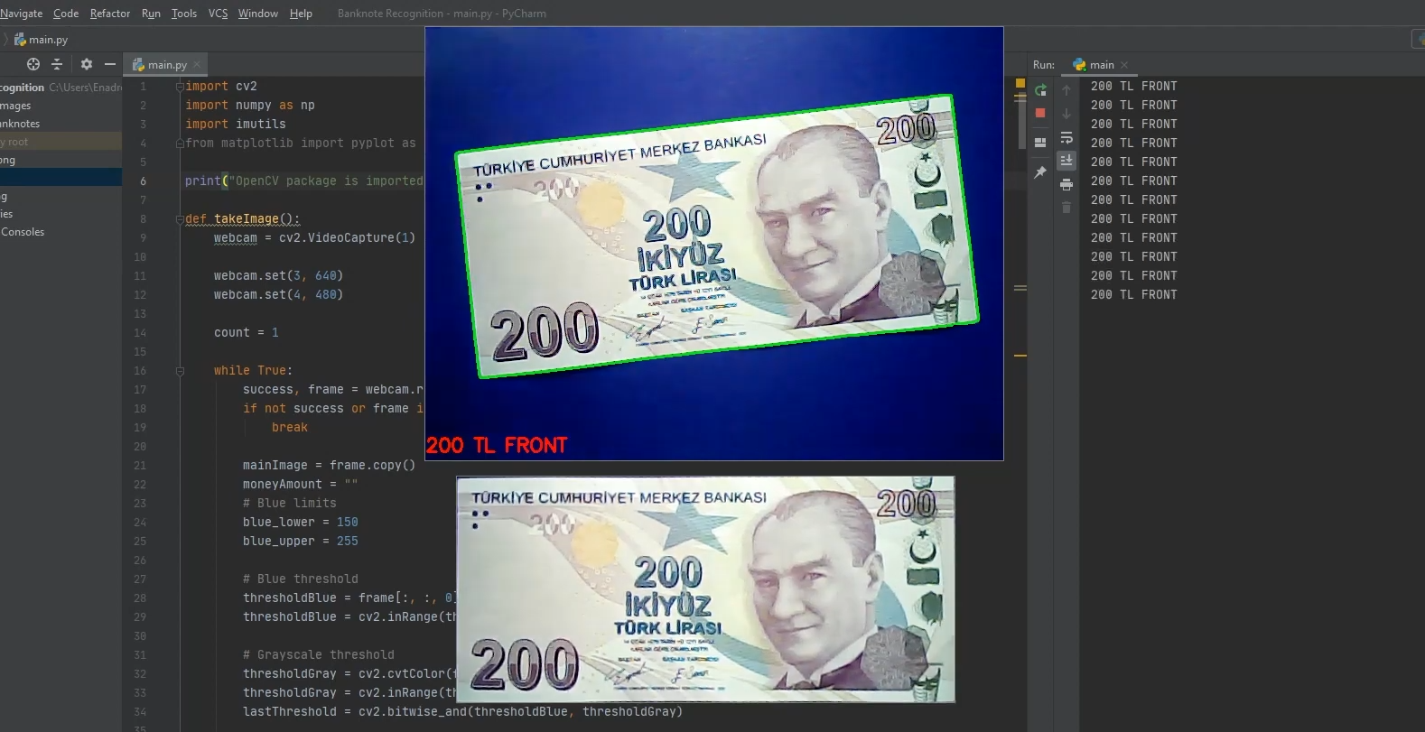 Turkish Banknote Recognition (OpenCV Project)